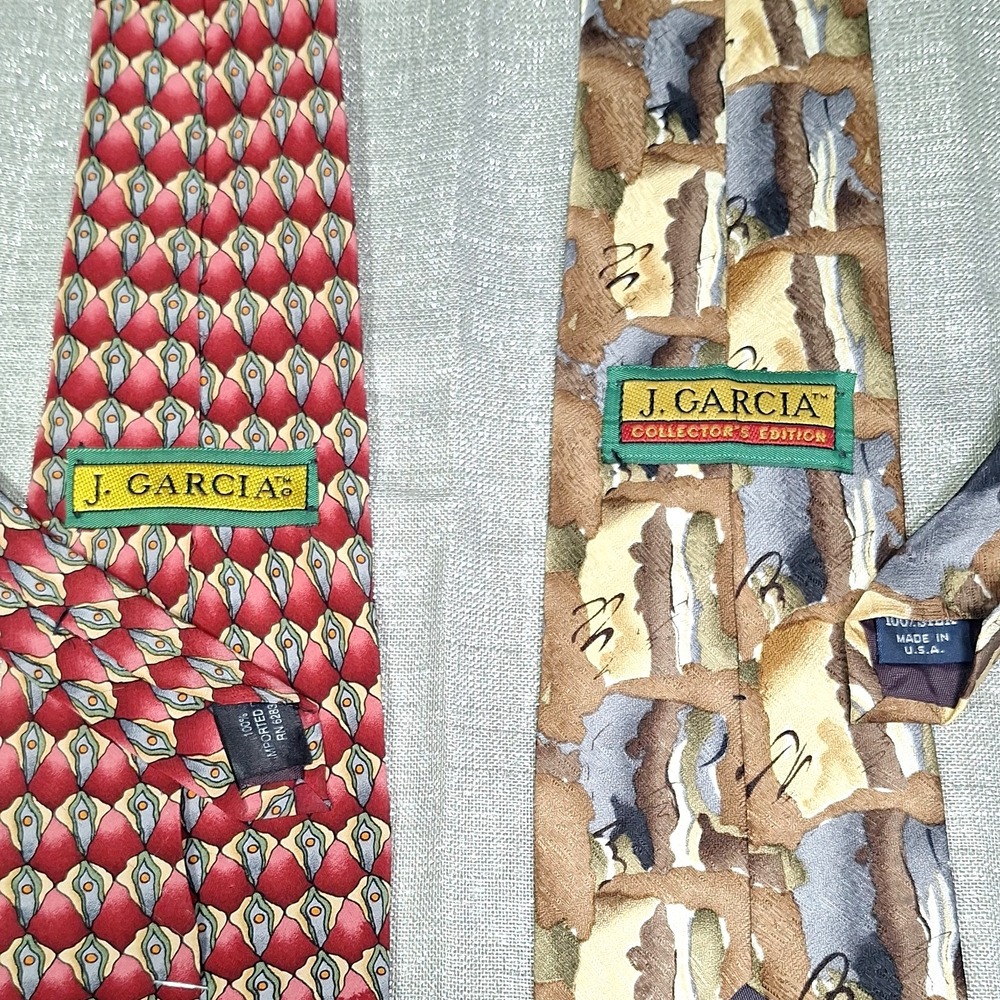 2 Jerry Garcia 100% Silk Tie Lot Red Brown Gray Abstract 1 Collectors 1990s Y2K - Picture 3 of 7